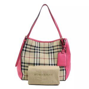 Auth BURBERRY Nova Check Shoulder Bag Pink/Beige Nylon Canvas/Leather
